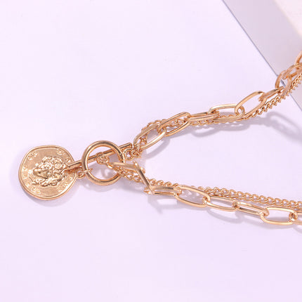 Punk Irregular Round Medal Coin Necklace