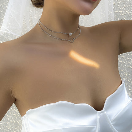Modern Choker Necklace Two Layers Ring Chain - FASHION SHEGOODS LLC