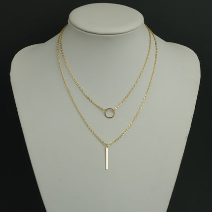 Bar Pendant Two Layers Chain Necklace