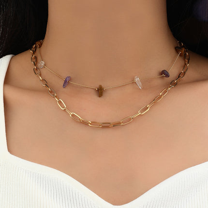 Layer Chain Necklace for Women Nature Stone - FASHION SHEGOODS LLC