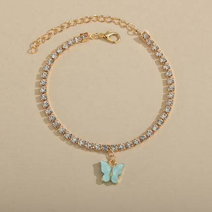 Shiny Rhinestone Chain Butterfly Ankle Jewelry