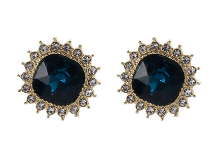 Women Crystal Blue Square Gemstone Earring