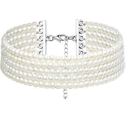 Bridal White Glass Pearl Multi-Strand Choker Necklace