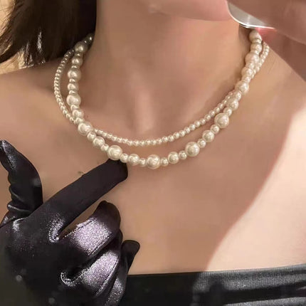 Twisted Multi-Strand Simulated Pearl Glass Bead Statement Necklace