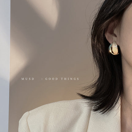 Enamel Green Blue Color Geometric Stud Earrings