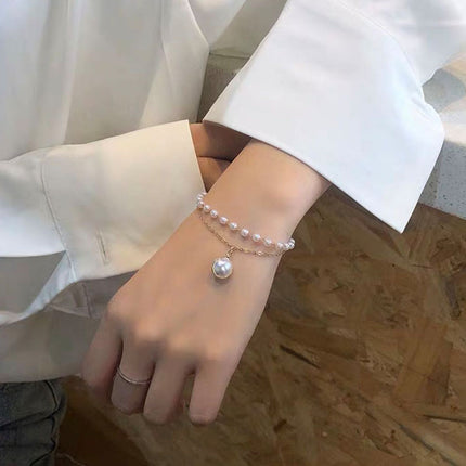 Pearl Double Layers Beaded Chain Bracelet