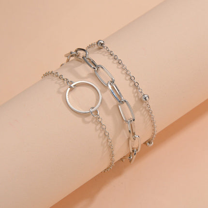 Punk Cuban Chain Charm Layered Bracelet Set