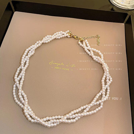 Multilayer Twisted Necklace Pearl Clavicle Chain - FASHION SHEGOODS LLC