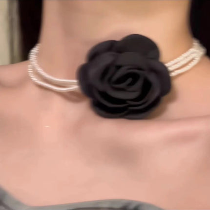 Sexy Vintage Stereo Flower Pearl Necklace Choker