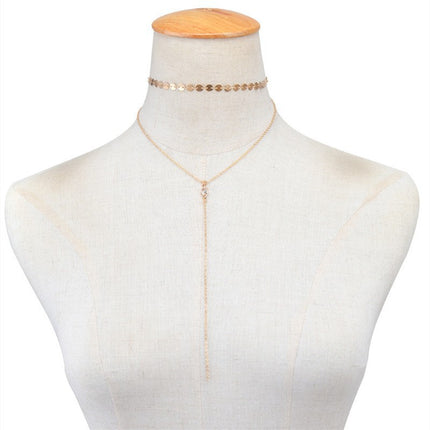 Layer Chain Long Necklace Crystal Pendant - FASHION SHEGOODS LLC