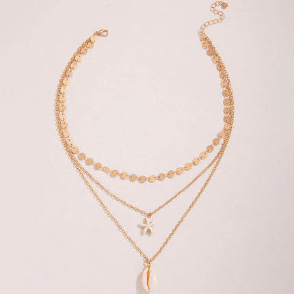 Multi Layer Chain Shell Choker Pendant Necklace - FASHION SHEGOODS LLC