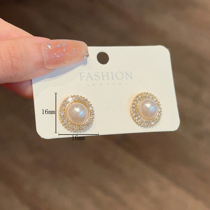 Elegant Round Rhinestone Pearl Stud Earrings
