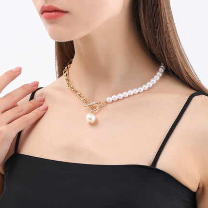 Pearl Necklace Sweater Gold Chain with Toggle Clasp