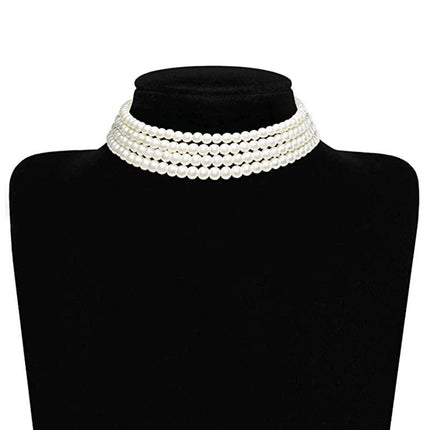 Multi Layered Pearl Neck Chain Necklace Sweater Chain Pearl Necklaces - FASHION SHEGOODS LLC