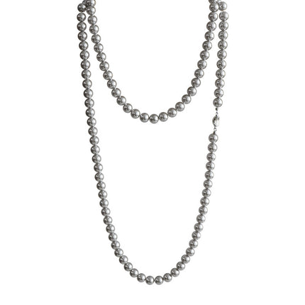 Long Gray Glass Pearl Vintage Charm Necklace - FASHION SHEGOODS LLC