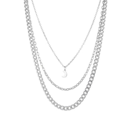 Multi-layered Chain Necklace Crescent Charm - FASHION SHEGOODS LLC