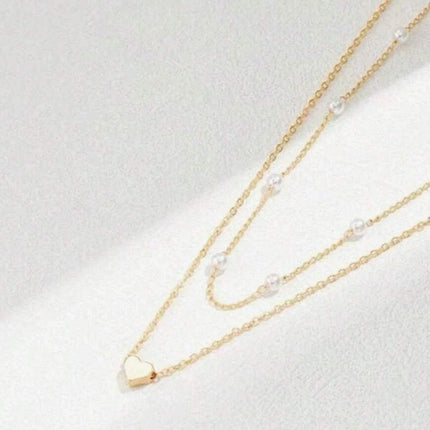 Double Layer Chain Small Love Heart Pendant Necklace