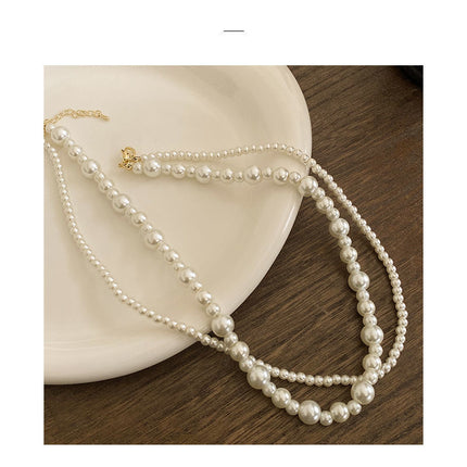 Women's Double Strand Classic Simulated Glass Pearl Necklace