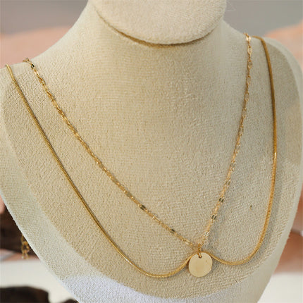 Double Layer Round Charm Pendant Necklace
