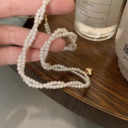 Multi Layer Pearl Necklace Luxury Wrapping Heart Pendant Chain Choker for Women - FASHION SHEGOODS LLC