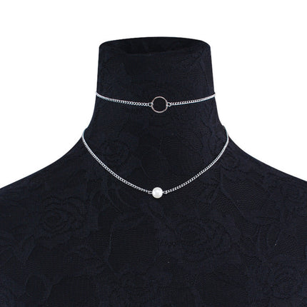 Modern Choker Necklace Two Layers Ring Chain - FASHION SHEGOODS LLC