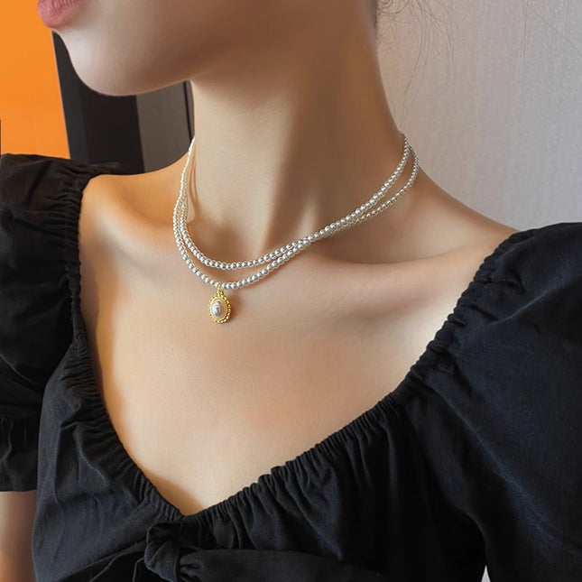 Vintage Double Layer Small Pearls Necklace Women Elegant Glass Pearl