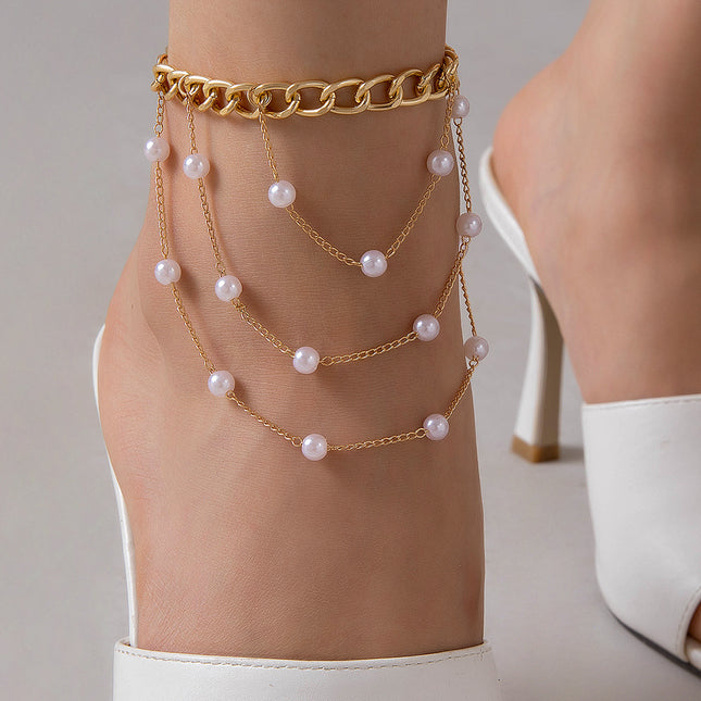 Pearl Beaded Multi-Layer Anklet Every Beach Anklet Chain