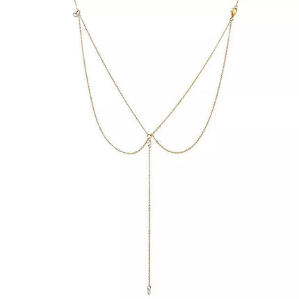 Crystal Tassel Pendant Necklace Back Chain for Women