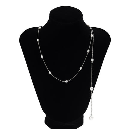 Long Tassel Back Chain Pearl Bead Necklace