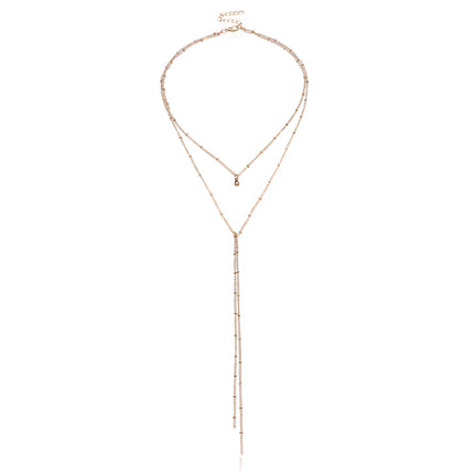 Double Layer Tassel Long Bead Chain Choker Necklace