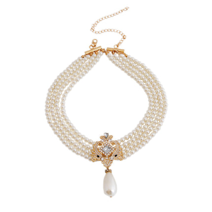 Multi-layered Pearl Necklace Exaggerated Rhinestone Sweet Bride Necklace - FASHION SHEGOODS LLC