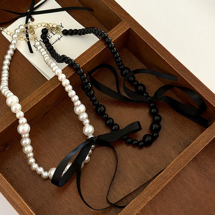 Women Bowknot Pearl Necklace