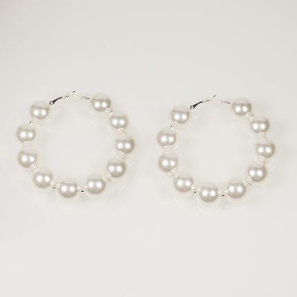 Round Pearl Bead Hoop Earrings