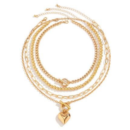 Multi Layer Chain Necklace Silver Round Beaded Necklace