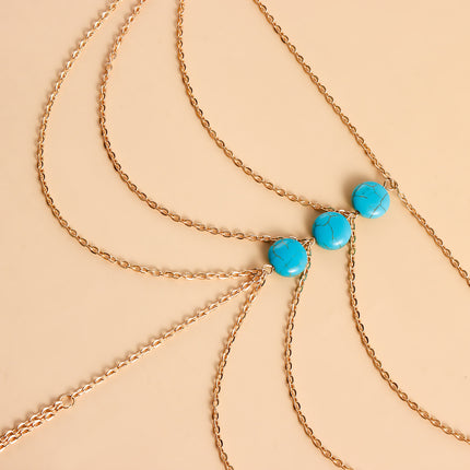 Retro Simple Layered Chain Turquoise Ankle Bracelet