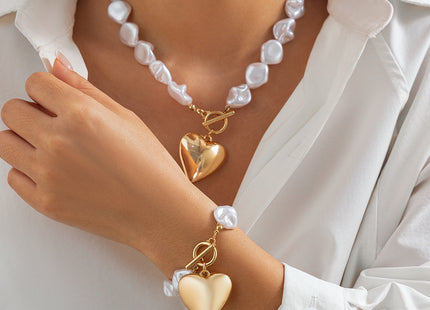 Baroque Imitated Pearl Peach Heart Pendant Necklaces/Bracelets