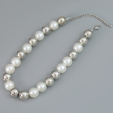 White Silver Mixed Color Pearls Simple Beaded Necklaces