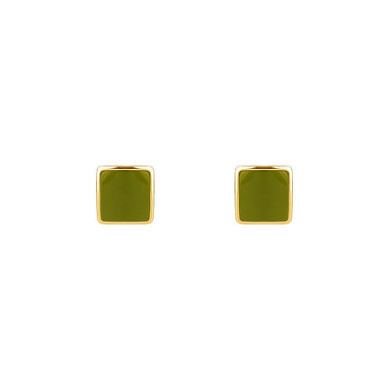 Green Enamel Geometry Square Stud Earrings - FASHION SHEGOODS LLC