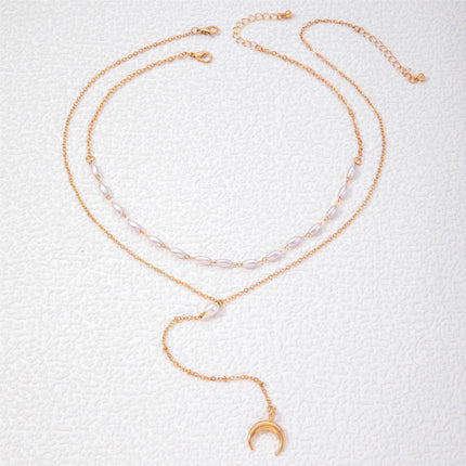 Women Pearl Bead Multi-layer Collarbone Chain Necklace