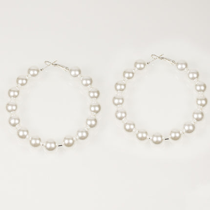 Round Pearl Bead Hoop Earrings