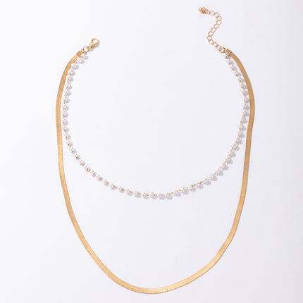 Multilayer Pearl Flat Blade Chain Choker Necklace - FASHION SHEGOODS LLC