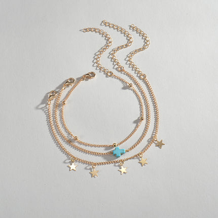 Summer Beach Multi Layered Cross Anklet Jewelry