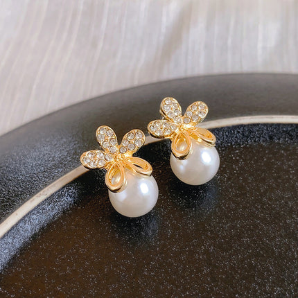 Five-Petal Flower Pearl Drop Earrings - FASHION SHEGOODS LLC