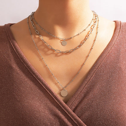 Geometric Pendant Round Three layer Necklace - FASHION SHEGOODS LLC