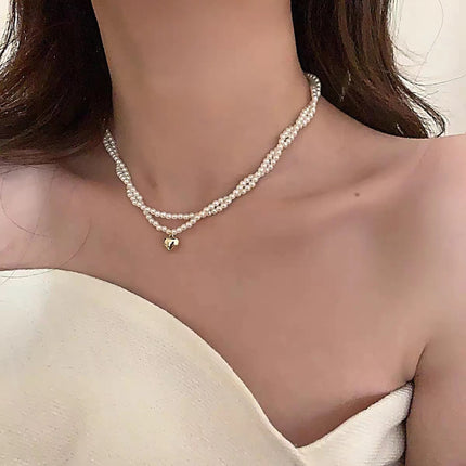 Multi Layer Pearl Necklace Luxury Wrapping Heart Pendant Chain Choker for Women - FASHION SHEGOODS LLC