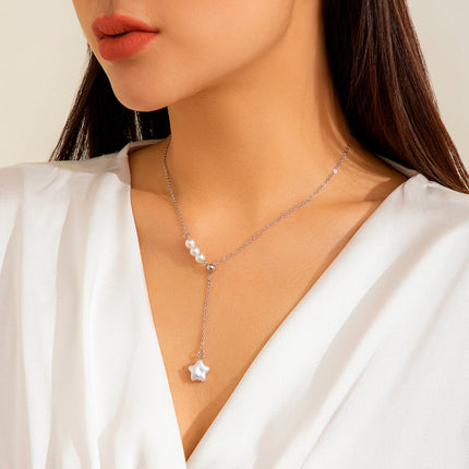 Vintage Star Necklace Pearl Tassel Pendant Necklace