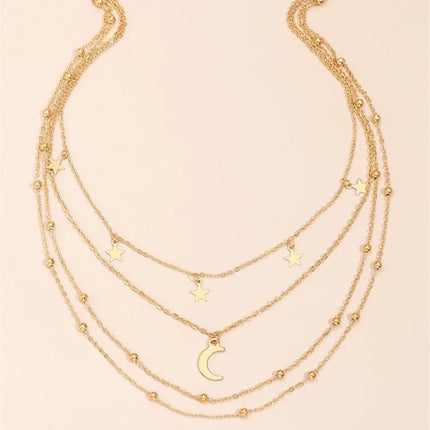 Three layer Chain Star Moon Pendant Necklace