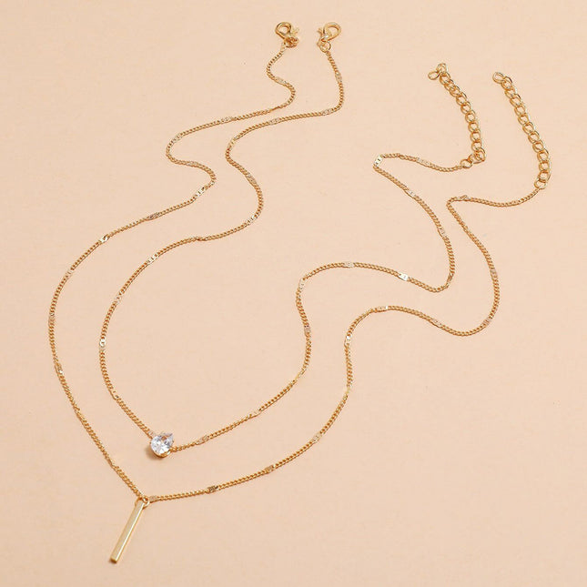 Double Drop Rhinestone Pendant Necklace