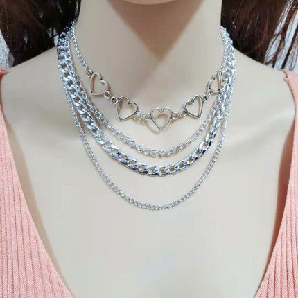 Geometric Chain Choker Necklace Hollow Heart - FASHION SHEGOODS LLC