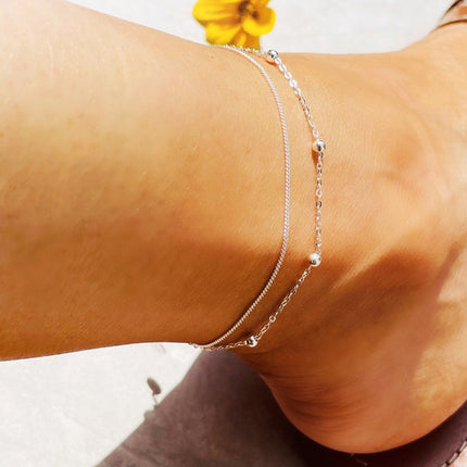 Round Beads Link Chain Anklet Jewerly